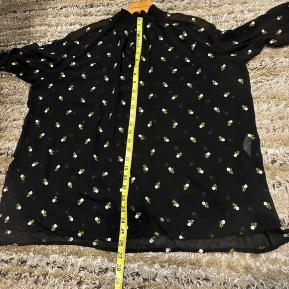 Cabi Medium Top Black Sheer Floral Embroidered Mock Neck Quarter Button Down - Picture 13 of 13